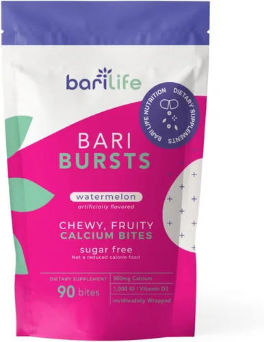 Masticables bariátricos de calcio con 1000 UI de vitamina D3, ideal para pacientes bariátricos, BariBurst de Bari Life (sandía)
