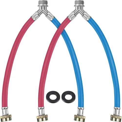 Miniatura 10 de Dreyoo Manguera de goma en Y para lavadora, accesorios de latón de 3/4 pulgadas, 1 pie (12 pulgadas) de longitud, suministro de agua caliente y Negro