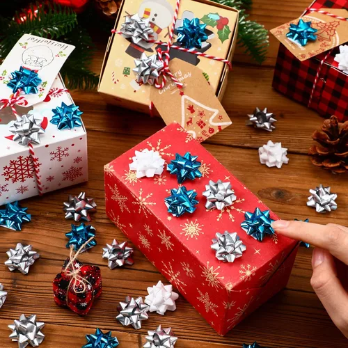 Miniatura 5 de Sanwuta 140 Piezas de Mini Lazos de Navidad para Envolver, Lazos de Regalo Autoadhesivos Metálicos Mate para Envolver Regalos de Navidad