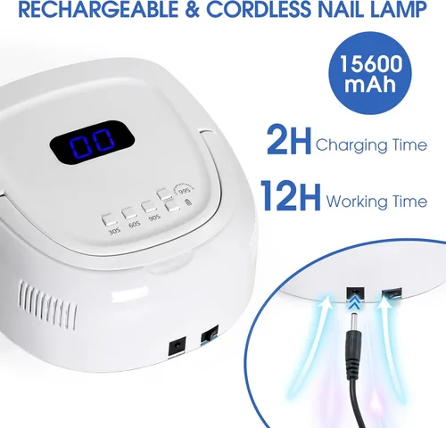 Miniatura 4 de Lámpara de uñas LED UV, lámpara de uñas inalámbrica de 60 W, luz LED profesional para uñas de gel, secadora de uñas con 42 cuentas, perfecta