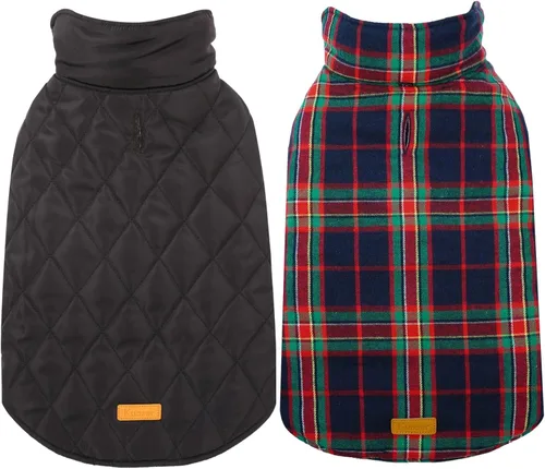 Miniatura 17 de Kuoser - Abrigo rojo para perro, abrigo de invierno a cuadros, impermeable, reversible, S-XS