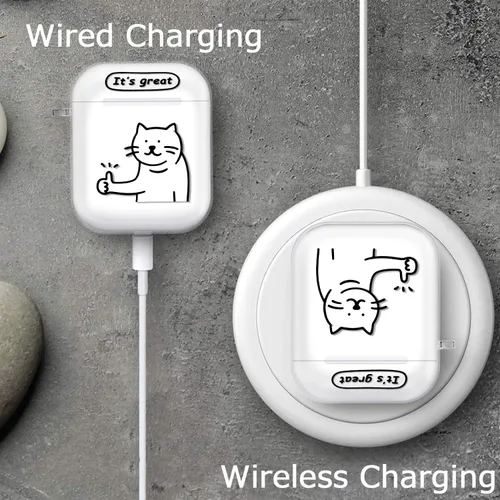 Miniatura 6 de Funda transparente para AirPods de 2ª generación de 1ª generación, diseño de gatito kawaii para mujeres, hombres y niños, funda de carga de TPU