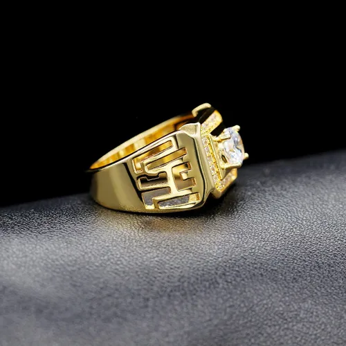 Miniatura 7 de Uloveido Anillos anchos cuadrados brillantes chapados en platino y oro con circonita cúbica brillante, anillos de boda para hombres JX001, talla 7