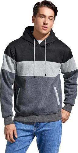 Miniatura 4 de Sudadera con capucha para hombre, diseño de bloques de color, casual, de vellón, manga larga, con capucha