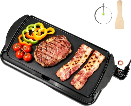 Plancha eléctrica de 20 pulgadas, sartén antiadherente de cerámica, sartén eléctrica de tamaño familiar de 1400 W, superficie extragrande y