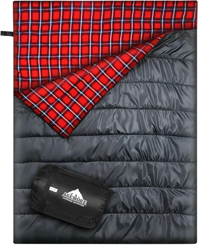 Miniatura 15 de Saco de dormir doble de Agemore de franela de algodón para acampar, hacer mochilero o senderismo. Saco de dormir impermeable de tamaño Queen para 2
