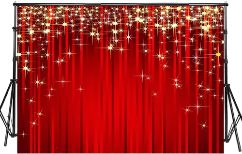 Miniatura 10 de Sensfun 6x6 pies Telón de fondo rojo con estrellas de Navidad, purpurina dorada, estrella de fotografía, fondo de foto con serpentina roja, telones