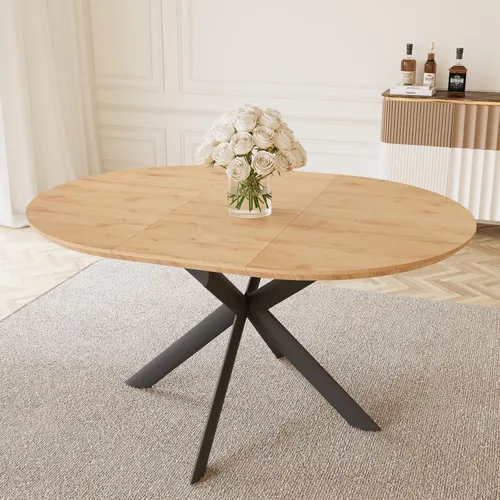 HIPIHOM - Mesa de comedor redonda extensible de 43.2"-59.1", mesa redonda moderna de madera de mediados de siglo, mesa de café de roble para ocio,