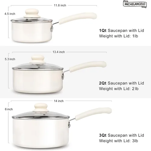 Miniatura 7 de MICHELANGELO Juego de sartenes antiadherentes, cacerola de cerámica con tapa, olla multiusos con tapa, sartenes no tóxicas, 1 cuarto de galón, blanco