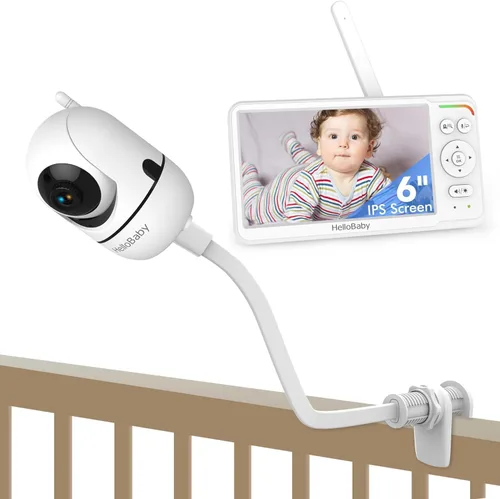 HelloBaby Monitor de bebé con cámara y audio, 6 pulgadas, primera pantalla IPS del mundo, monitor de cámara para bebé, sin WiFi, monitor de bebé con