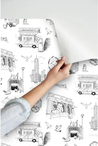 Miniatura 3 de Papel tapiz para despegar y pegar, papel tapiz extraíble personalizado de Nueva York Toile NYC Pigeons Squirrels Central Park Spoonflower