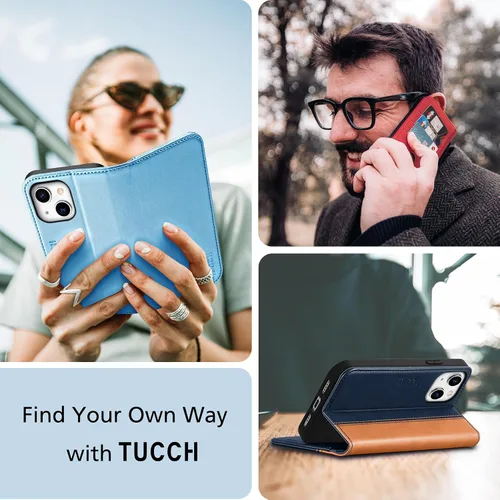 Miniatura 9 de TUCCH Funda tipo cartera para iPhone 14 de 6.1 pulgadas, [3 tarjetas] ranuras [bloqueo RFID] Funda de piel sintética, con funda interior de TPU a