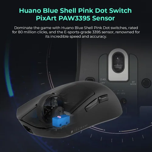 Miniatura 6 de TECWARE EX1 - Mouse ligero para juegos Mouse inalámbrico de 26 K DPI con pantalla OLED Diseño ultraligero de 2.08 oz Base de carga RGB Negro