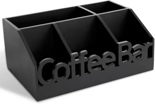 Miniatura 14 de Organizador de Barra de Café para Encimera – Caddy de Estación de Café de Madera con Compartimentos para Cápsulas, Condimentos, Té y Accesorios