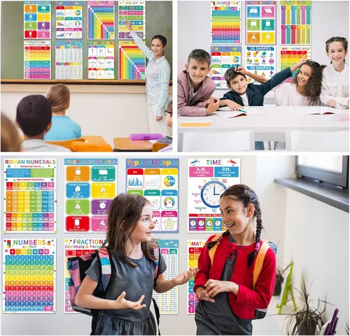 Miniatura 6 de gisgfim 16 coloridos carteles de matemáticas para niños de escuela primaria, carteles de aprendizaje educativo de matemáticas, decoración de pared