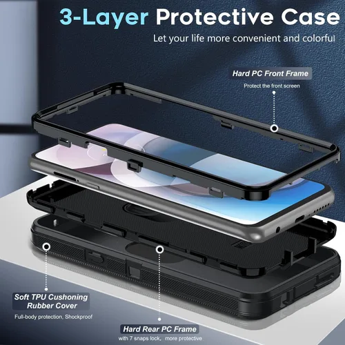 Miniatura 3 de LeYi Funda para Motorola One 5G Ace: Moto G 5G (2020): Funda resistente 3 en 1, funda resistente 3 en 1, funda para teléfono celular a prueba