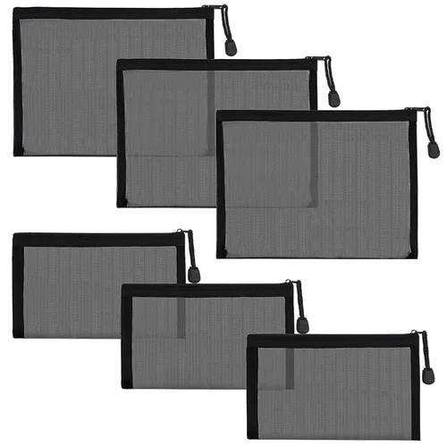 Paquete de 6 bolsas de malla para cosméticos, bolsas de maquillaje de nailon con cremallera para el hogar, oficina, bolsa de pañales (negro)
