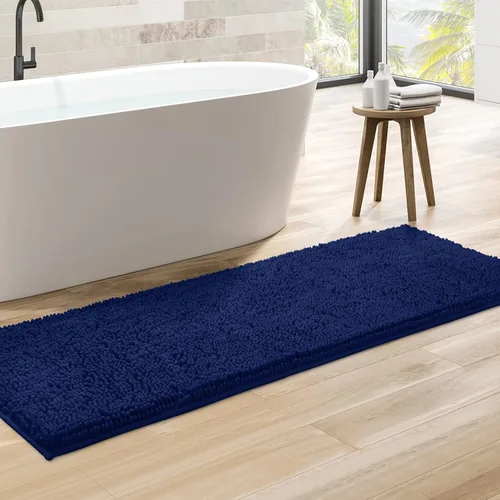 HOMEIDEAS Alfombra de baño azul marino de 20 x 60 pulgadas, ultra suave y absorbente, antideslizante, alfombra de baño larga, felpa de felpilla