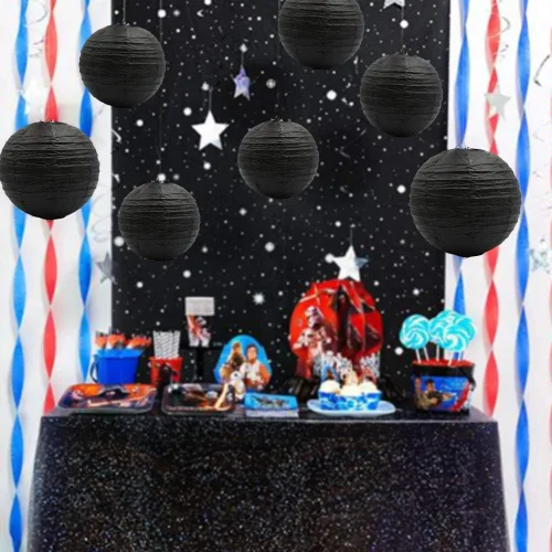 Miniatura 4 de Faroles de papel colgantes redondos, decoración para fiestas, bodas, cumpleaños, baby showers, suministros de Halloween, color negro, 10 pulgadas, 8