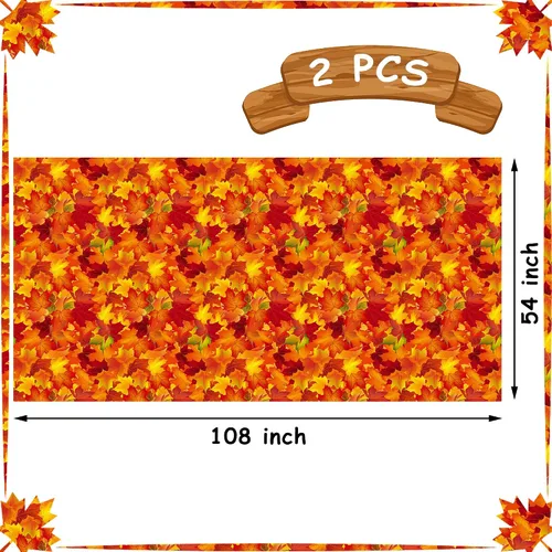 Miniatura 3 de Paquete de 2 manteles de plástico con hojas de arce, desechables con hojas de otoño, manteles rectangulares para fiestas, Acción de Gracias
