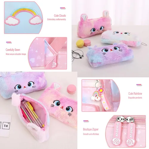 Miniatura 7 de Jcobvig Mochila de arcoíris para niñas y niños, linda mochila escolar para estudiantes con bolsa para bolígrafos, bolsa de viaje para portátil