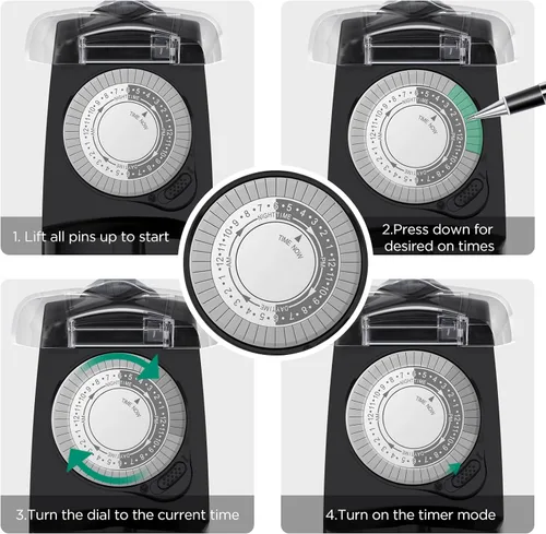 Miniatura 7 de G-Homa Temporizador mecánico de 24 horas para exteriores, temporizador para exteriores para luces, resistente al agua, 2 salidas a tierra, 15 A 1/2