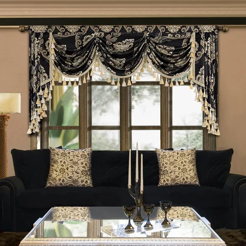 Miniatura 32 de Loom and Mill Cenefas de Cascada de Lujo para Ventanas, Elegante Cenefa de Cortinas Gruesas de Jacquard con Borlas para Sala de Estar, Dormitorio