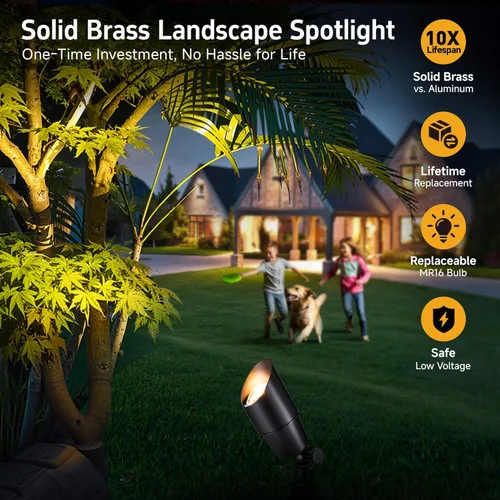 Miniatura 2 de Gardenreet Foco LED para exteriores, latón fundido a presión de 12 V con iluminación hacia arriba, impermeable, luces de paisaje de bajo voltaje