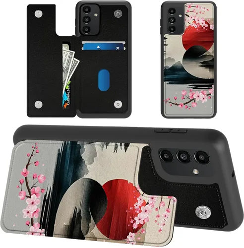 Miniatura 12 de Funda tipo cartera para Samsung Galaxy A14 5G con tarjetero y bloqueo RFID, piel sintética suave, función atril, cierre magnético, funda delgada