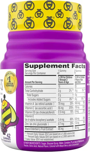 Miniatura 10 de Zarbee’s Gomitas de suplemento de apoyo inmunológico de saúco para niños, vitaminas A C D3 E y zinc, extracto de saúco, sin gluten ni gelatina, sin