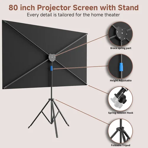 Miniatura 6 de Pantalla de proyector con soporte, pantalla de proyector portátil de 80 pulgadas para exteriores e interiores, pantalla de proyección ALR de 1.5