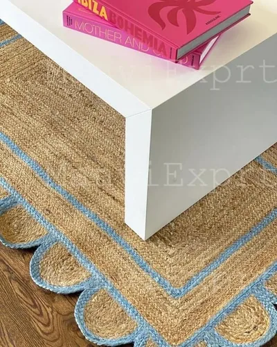 Miniatura 4 de Manvi Exports - Alfombra festoneada de yute natural turquesa, alfombra bohemia decorativa tejida a mano, alfombra decorativa personalizada (TUR)