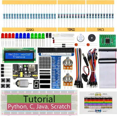 Freenove Super Starter Kit para Raspberry Pi 5 4 B 3 B+ 400 Zero 2 W, tutorial detallado de 682 páginas, código de procesamiento de arañazos Java