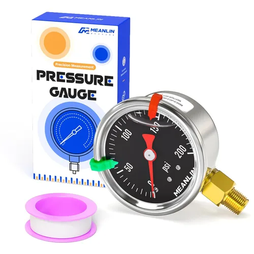 Miniatura 16 de MEANLIN MEASURE - Manómetro de presión de 0~60 psi, relleno de glicerina, esfera con cara de 1.5 pulgadas, NPT de 1/8 de pulgada, manómetro de acero