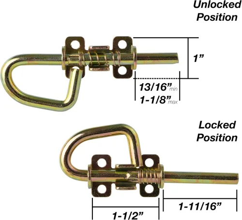 Miniatura 2 de Pernos de barril de bloqueo de resorte estilo bucle, herrajes para cobertizos, puertas, puertas de granero, ventana de madera, gallineros – 1 par