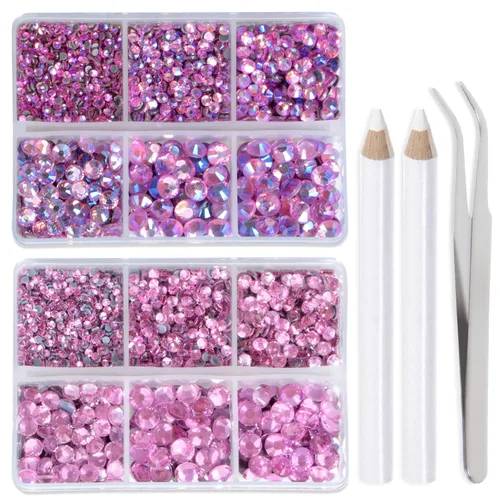 Miniatura 22 de LPBeads 6400 unidades de diamantes termoadhesivos de 12 colores con parte trasera plana, 5 tamaños mixtos, gemas de cristal redondas con pinzas