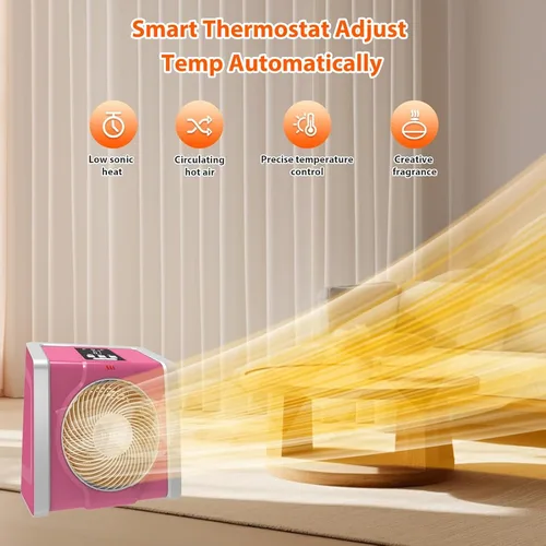 Miniatura 5 de HEATIT Calentador de espacio para interiores, pantalla digital con termostato, temporizador de 1-12 horas, modo de ventilador, 1500 W/750 W, Rosa