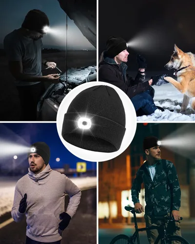 Miniatura 7 de Gorro LED recargable Gorro de punto unisex de invierno con linterna manos libres para pesca, correr, acampar