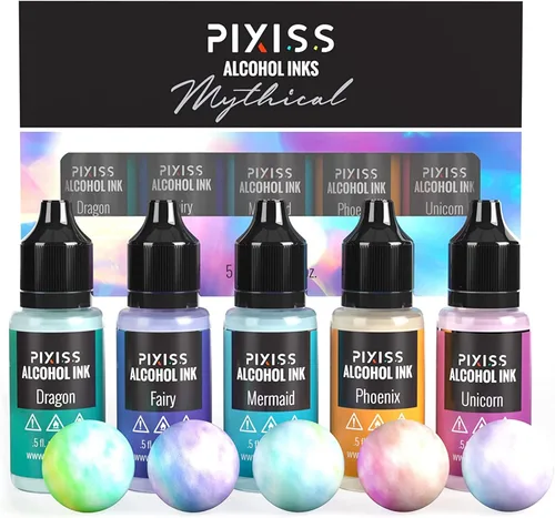 Pixiss Juego de tinta de alcohol iridiscente que cambia de color, 5 tonos de tinta de alcohol para suministros de resina epoxi, papel Yupo, vasos,