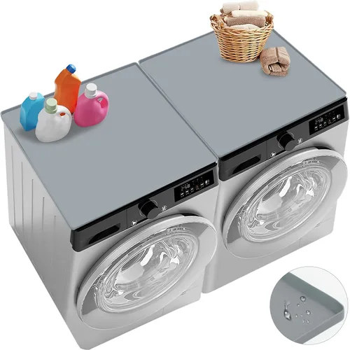 Miniatura 10 de Fundas para lavadora y secadora para la parte superior, 27 x 27 pulgadas, alfombrilla protectora de silicona para lavadora y secadora, Gris