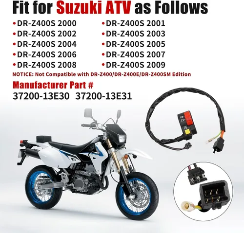 Miniatura 2 de M MATI Interruptor de manillar derecho Botón de arranque y parada de apagado para Suzuki DRZ400S DR-Z400S 2000-2009 37200-13E30 37200-13E31