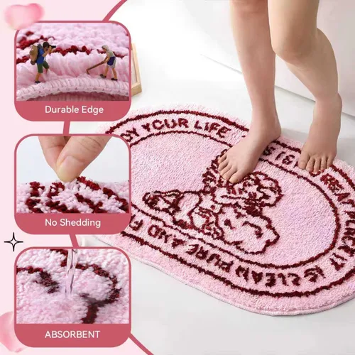 Miniatura 3 de TRUEDAYS Alfombra de baño de ángel rosa, suave, antideslizante, absorbente, rosa, diseño de boceto, elegante, decoración de querubines, para baño