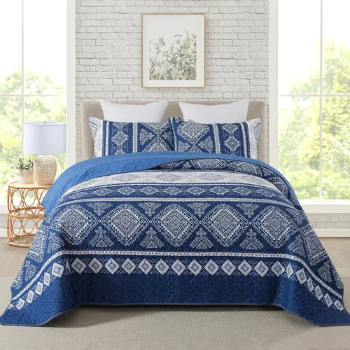 Miniatura 23 de Travan Juego de Edredón de 3 Piezas Tamaño King Colcha Acolchada Ligera Juego de Cubrecama Reversible con Estampado Floral Juego de Ropa de Cama