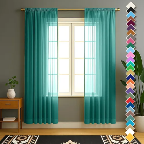 Miniatura 57 de YHSF Cortinas traslúcidas – Juego de 2 paneles para decoración del hogar – Elegantes cortinas de gasa sólida con bolsillo para barra