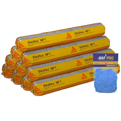 Sikaflex NP1 con guantes AWF PRO - Sellador de poliuretano Stone de 20 onzas, no se hunde, flexible, sellador acústico elastomérico, paquete de 10