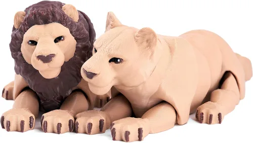 Yipintang Criaturas Impresas en 3D Animales Flexibles - Juego de Animales Fidget de 7 Pulgadas para Decoración de Estantes (Pareja de León Adulto)