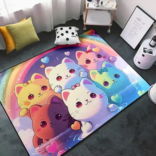 Miniatura 18 de Alfombra de gato para habitación de niñas, diseño de dibujos animados, decoración para dormitorio, bonita alfombra de área de gatos, alfombras