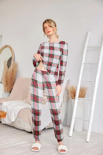 Miniatura 136 de Ekouaer Conjunto de pijama de manga larga para mujer, ropa de dormir suave con cuello redondo y bolsillos