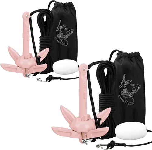 Miniatura 32 de Lounsweer Paquete de 2 anclajes de kayak marino de 1.5/3.5 libras, kit de anclaje plegable para barco, kayak, pesca, accesorios para botes pequeños
