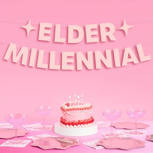 xo, Fetti Cartel con purpurina del milenio de élder – Rosa, 3 pies | Divertidas decoraciones de fiesta de cumpleaños, decoración de 30 cumpleaños,